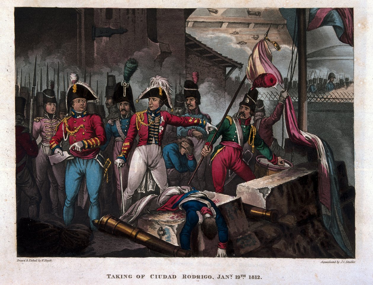 Intagande av Ciudad Rodrigo den 19 januari 1812, publicerad 1818 (akvatint) av William Heath