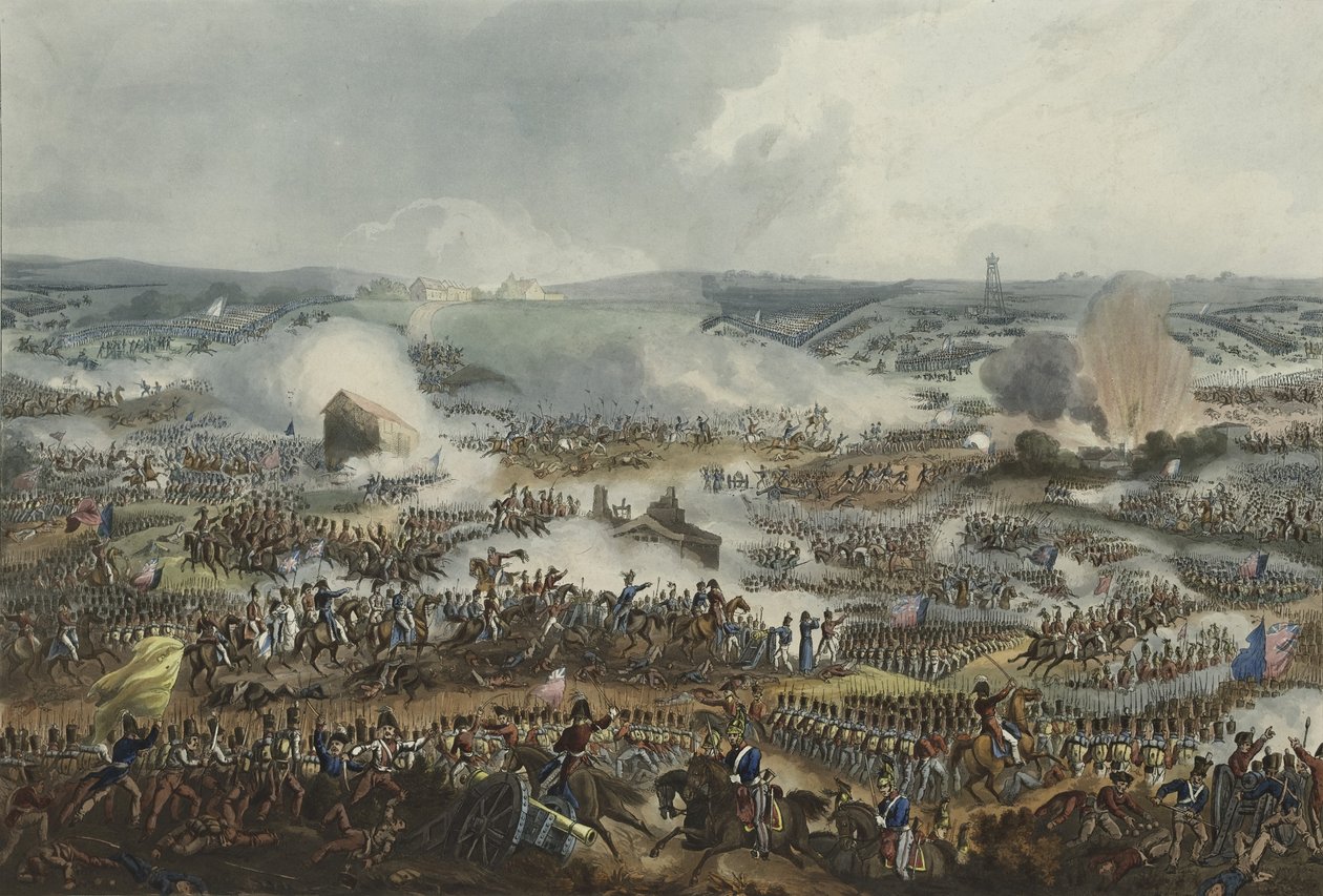 Slaget vid Waterloo 18 juni 1815, akvatint av Thomas Sutherland (1785-1838), publicerad i James Jenkins