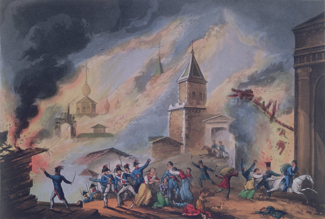 The Burning of Moscow, september 1812, graverad av Thomas Sutherland (f.c.1785) (akvatintgravyr) av William Heath