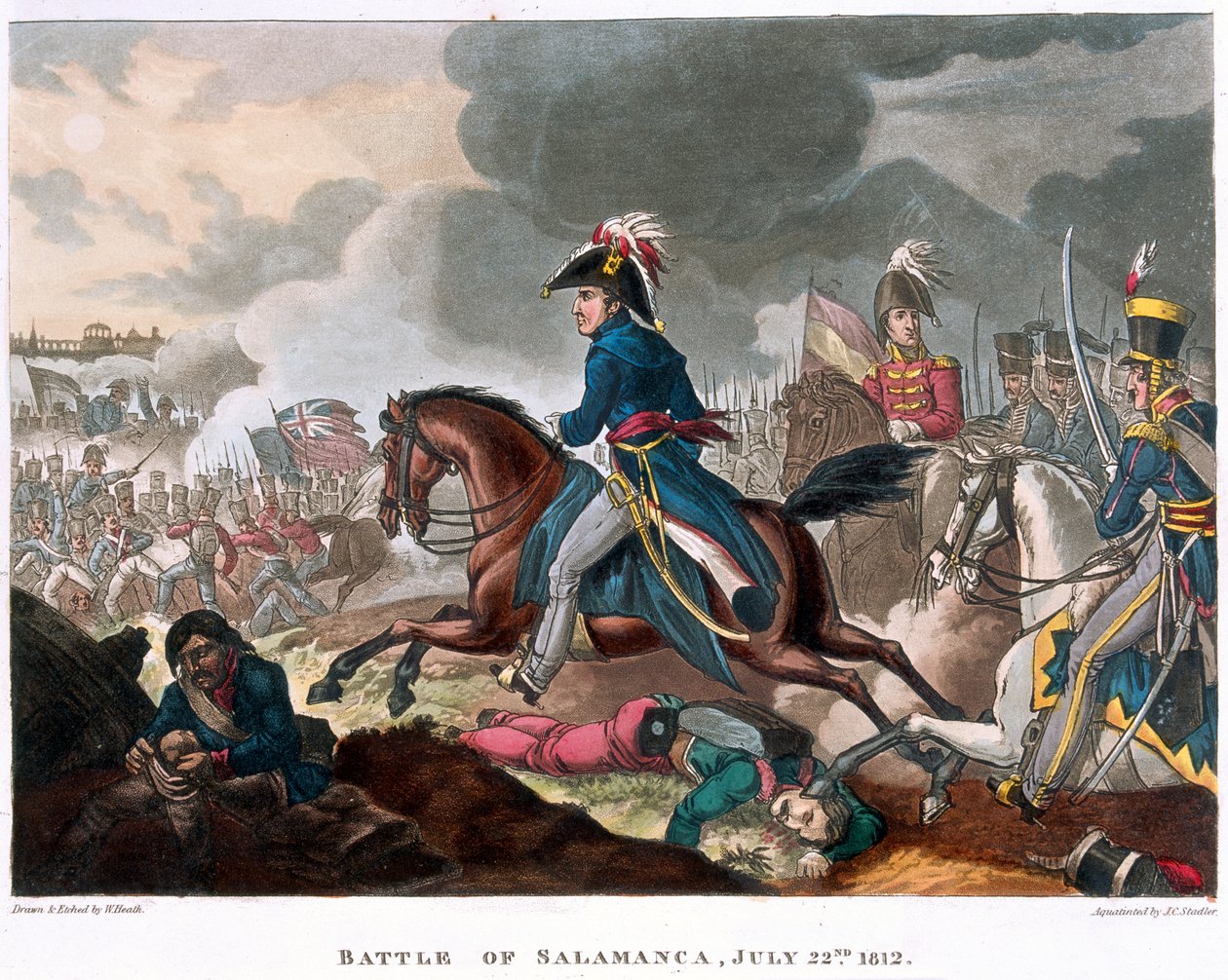 Hertigen av Wellington (1769-1852) i slaget vid Salamanca den 22 juli 1812, 1818 (färgad akvatint) av William Heath