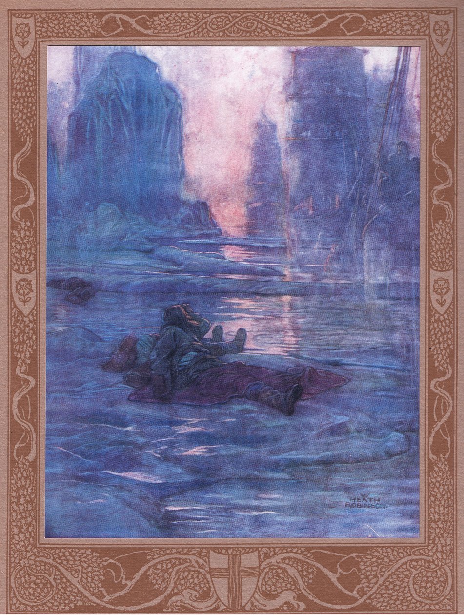 Följ efter-vi väntar vid stigarna vi tappat. För ljudet av många fotsteg, för en värds trampa. av William Heath Robinson