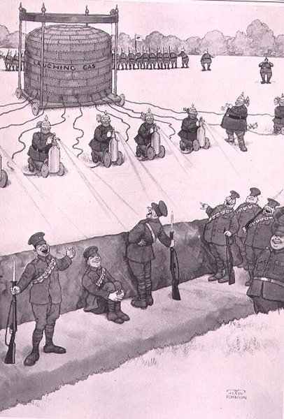 Skrattasattack, från "Some Frightful War Pictures" av William Heath Robinson