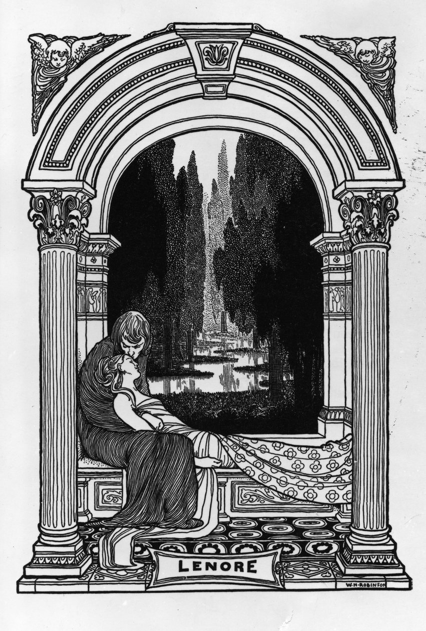 Lenore, från "The Poems of Edgar Allan Poe", 1900 av William Heath Robinson