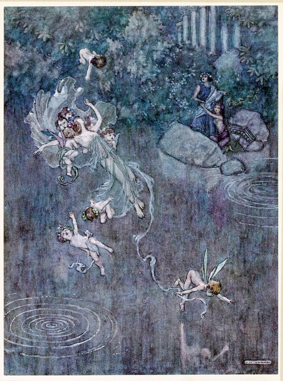 Oberon: och få honom med rättvis Aegle att bryta sin tro, från, En midsommarnattsdröm, pub. 1914. av William Heath Robinson