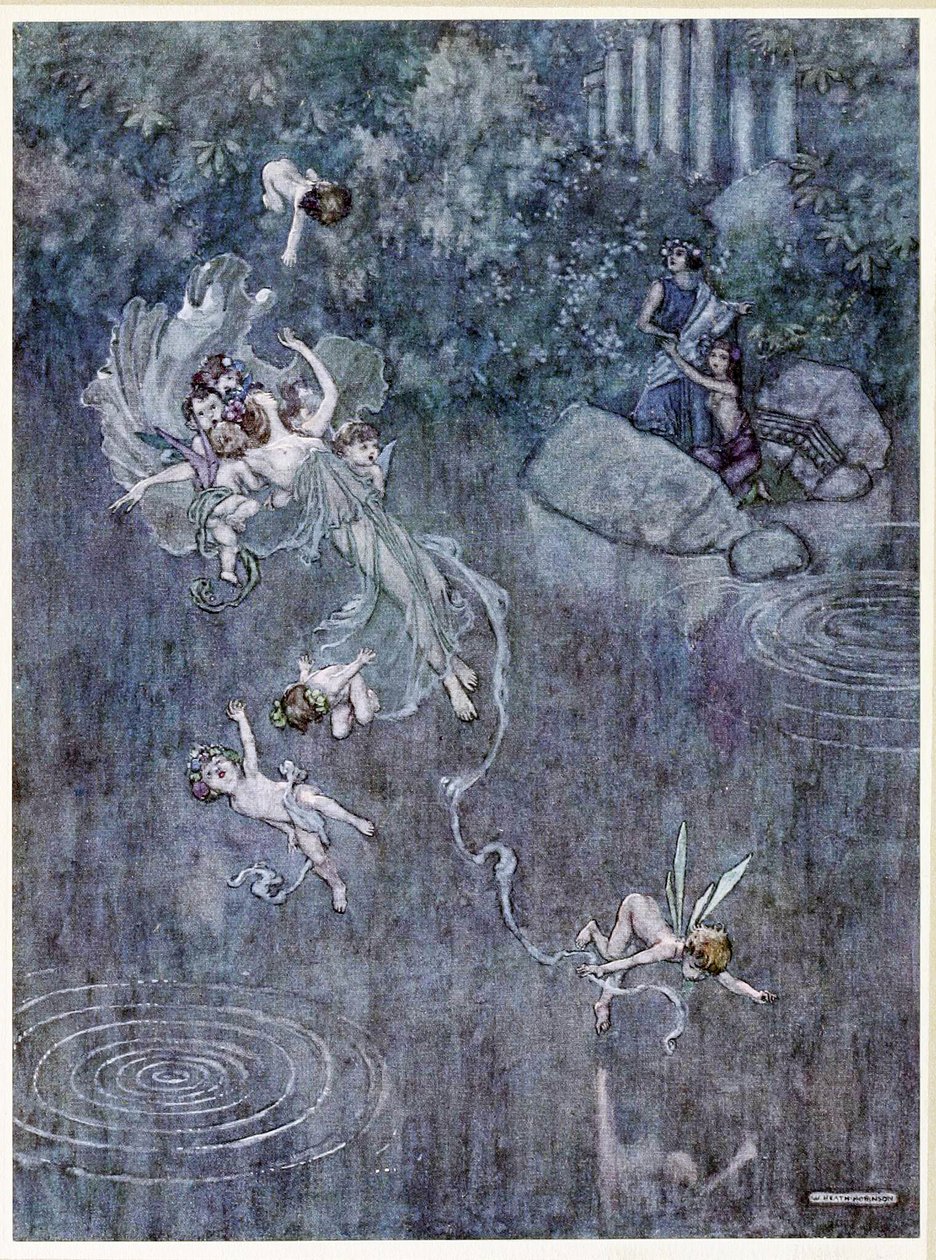 Oberon: och få honom med rättvis Aegle att bryta sin tro, från, En midsommarnattsdröm, pub. 1914 av William Heath Robinson