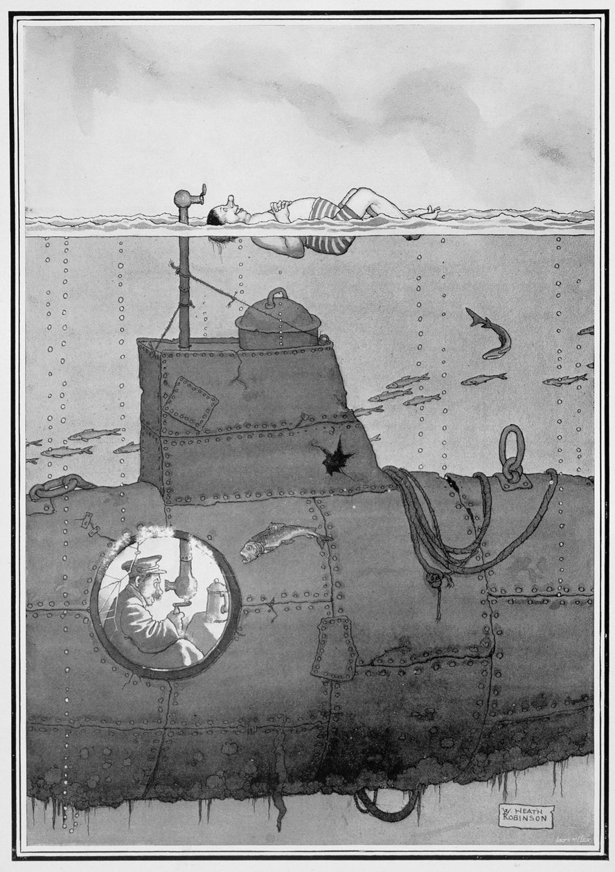 Ubåt, från Some Frightful War Pictures, 1915 (tryck) av William Heath Robinson
