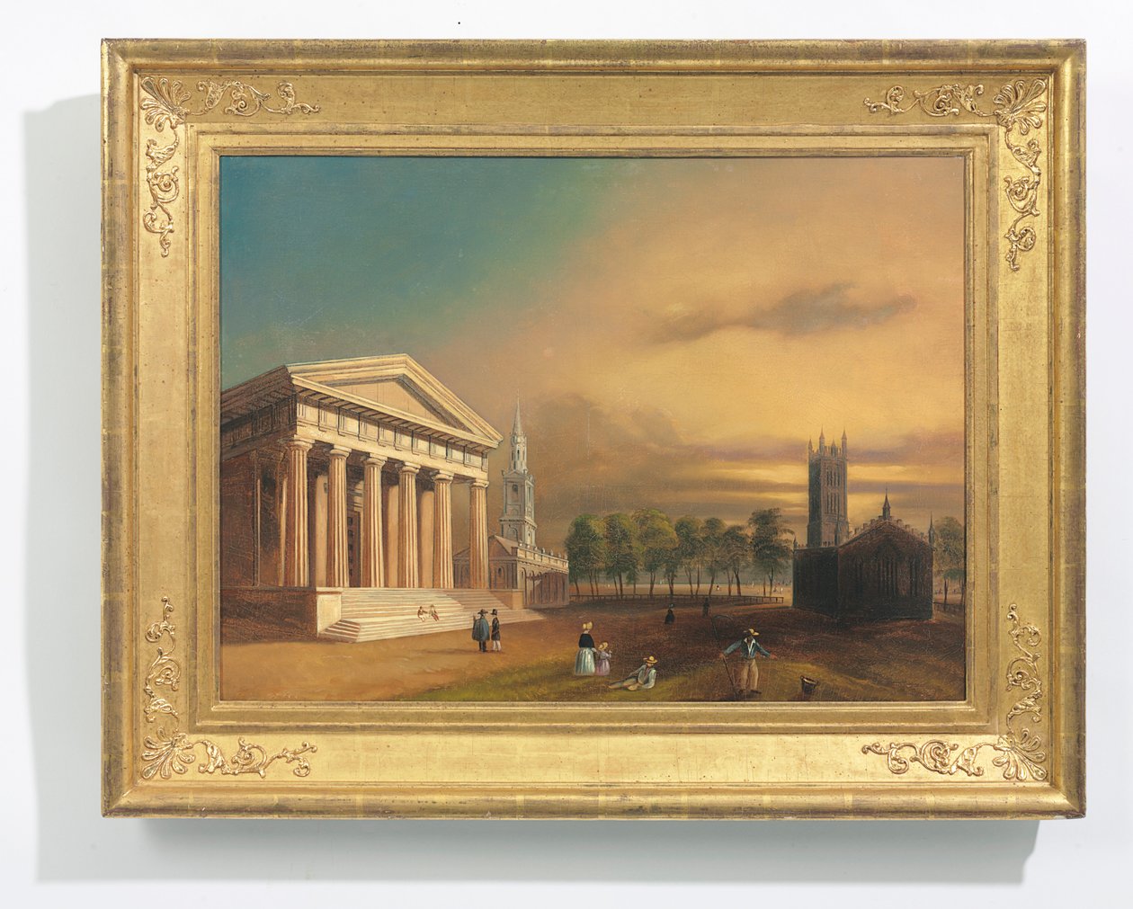 Gothic Church, New Haven (olja på duk) av William Henry (after) Bartlett