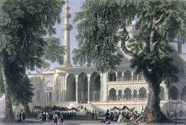 Yeni Djami, eller Sultana Valide-moskén, Istanbul, graverad av J.C. Varrall, ca 1850 (akvatint) av William Henry (after) Bartlett