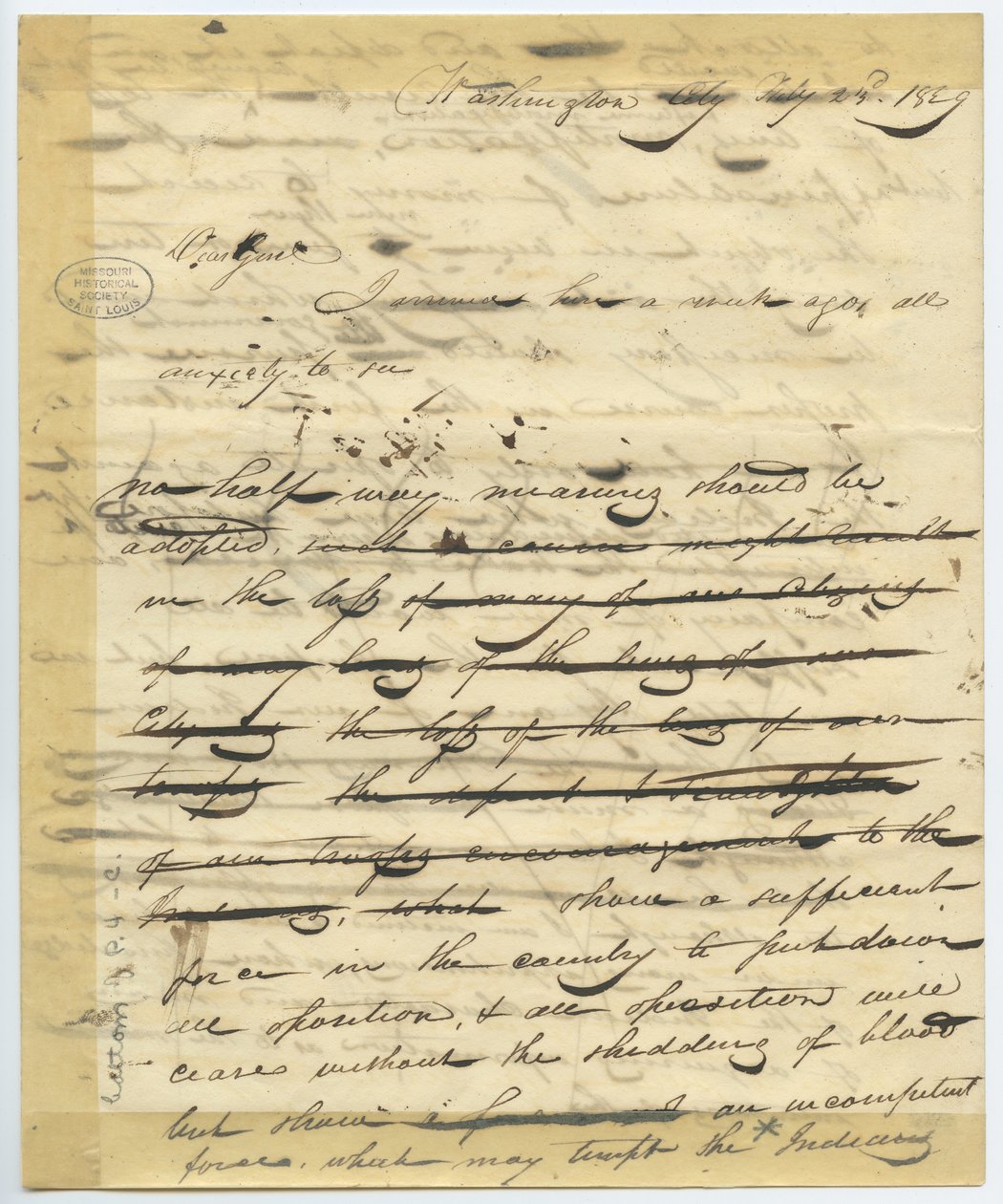 Draft of letter of William H. Ashley, Washington, begins -“Dear Genl, I arrived here a week ago . . .” av William Henry Ashley