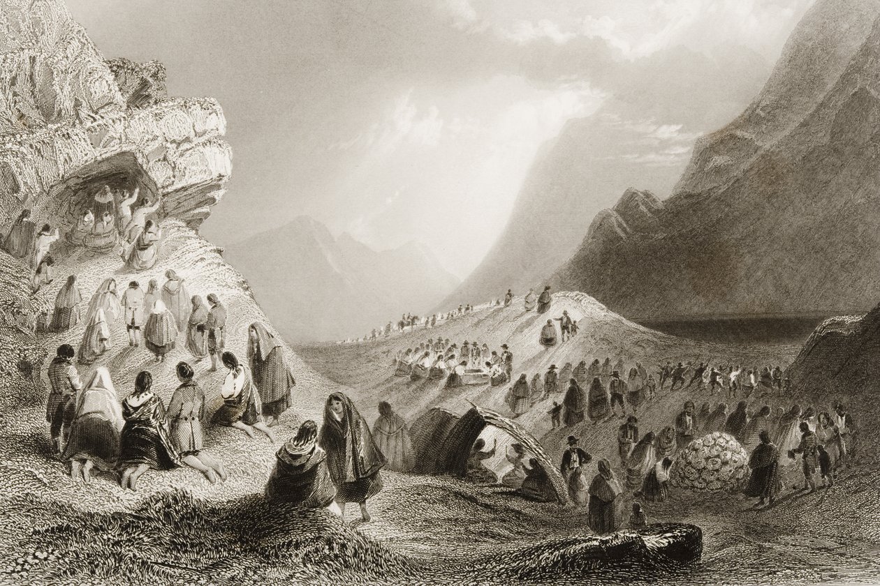 Ett besök i Holywell, Connemara, County Galway, Irland, från "Scenery and Antiquities of Ireland" av George Virtue, 1860-talet av William Henry Bartlett