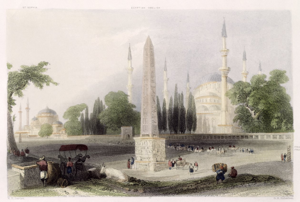 En egyptisk obelisk i Atmeidan, eller Hippodromen, Istanbul, graverad av G.K. Richardson, ca 1850 (akvatint) av William Henry Bartlett