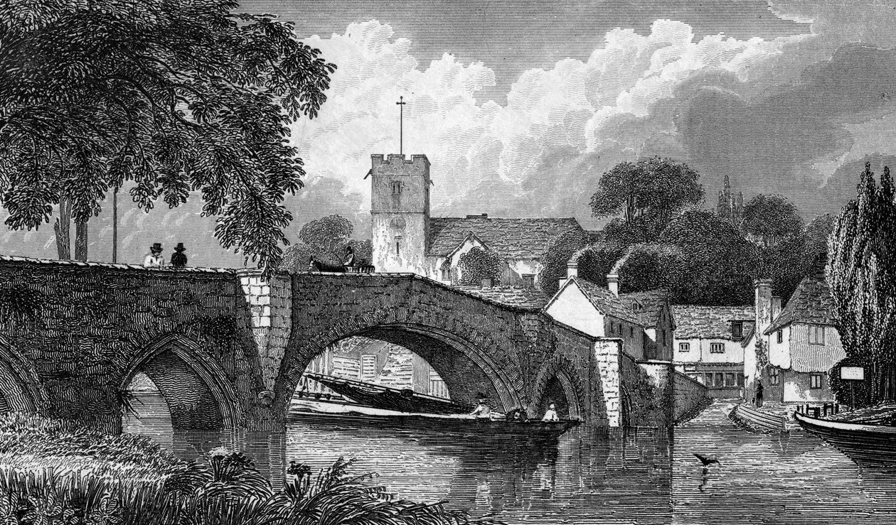 Aylesford Church and Bridge, graverad av B. Winkles, publicerad 1829. av William Henry Bartlett