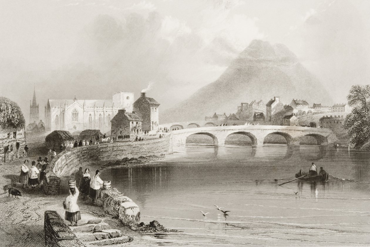 Ballina, County Mayo, från "Scenery and Antiquities of Ireland" av George Virtue, 1860-talet av William Henry Bartlett