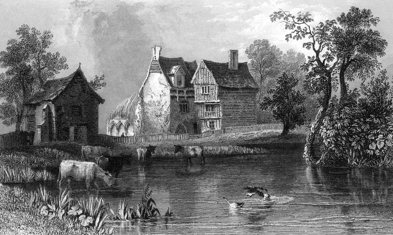 Beleigh Abbey, nära Maldon, Essex, graverat av Charles Mottram, 1832 av William Henry Bartlett