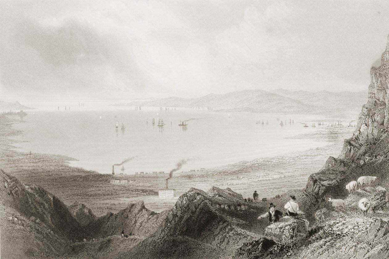 Belfast Lough, County Antrim, från "Scenery and Antiquities of Ireland" av George Virtue, 1860-talet av William Henry Bartlett