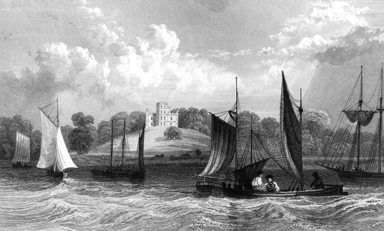 Belmont Castle, nära Grays Thurrock, Essex, graverad av Henry Wallis, 1832 av William Henry Bartlett