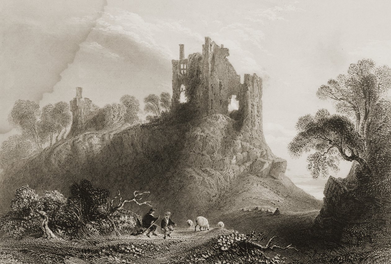 Carrigogunnell Castle, nära Limerick, grevskapet Limerick, Irland, från George Virtues "Scenery and Antiquities of Ireland", 1860-talet. av William Henry Bartlett