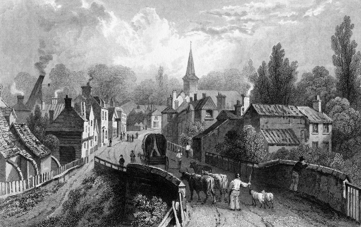 Chipping Ongar, Essex, graverad av Henry Adlard, 1832 av William Henry Bartlett