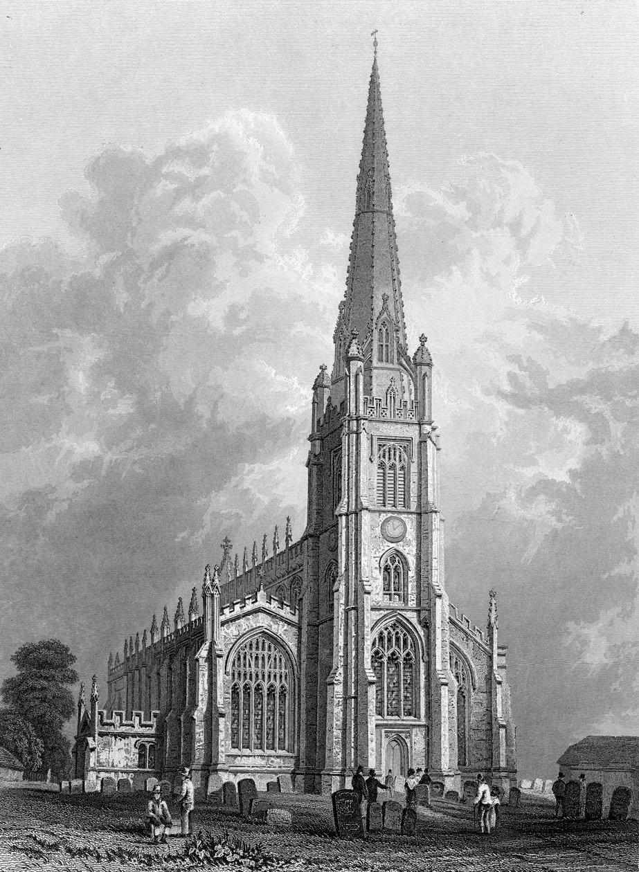 Kyrkan St. Mary the Virgin, Saffron Walden, graverad av Robert Sands, 1832 av William Henry Bartlett