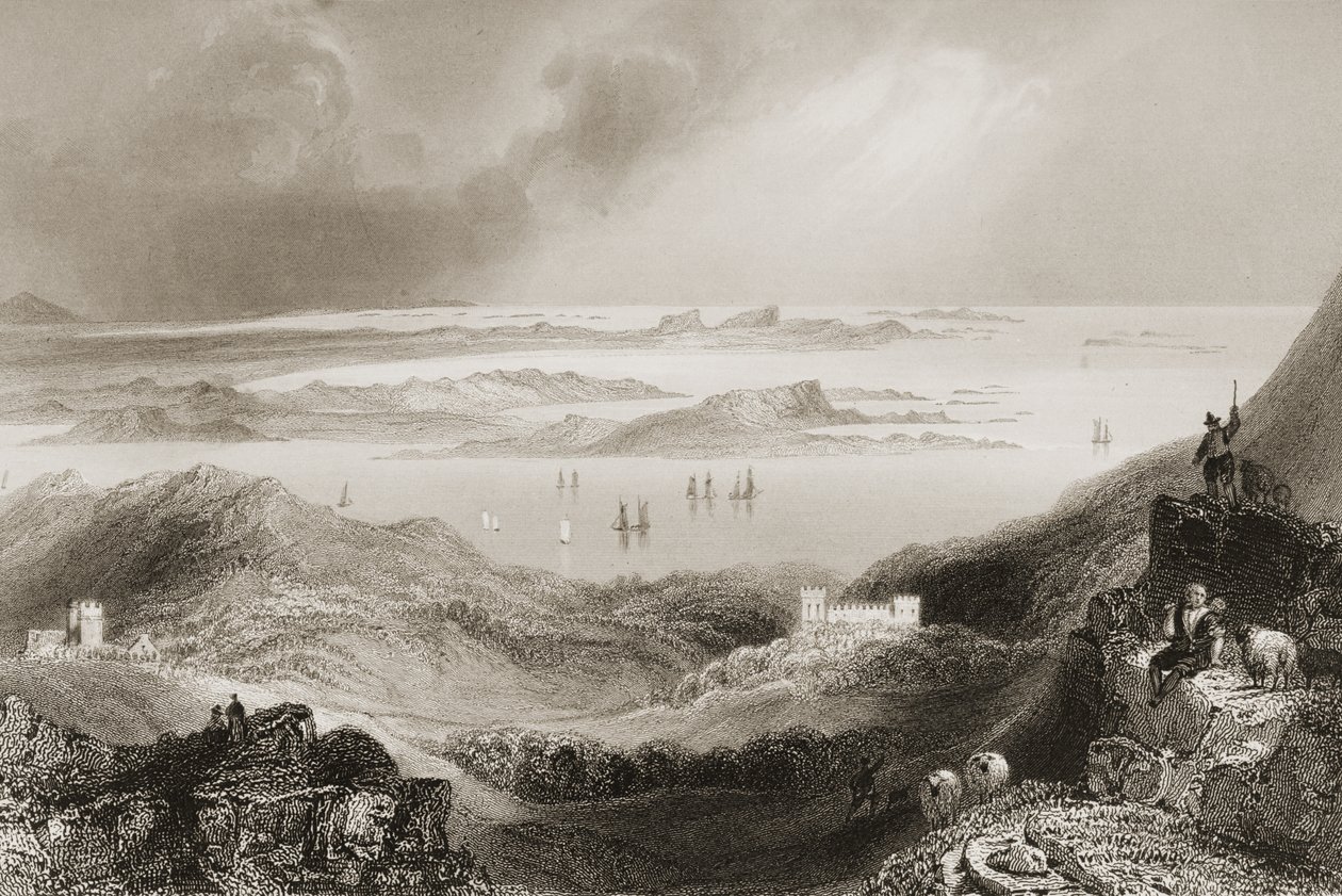 Clifden Castle, Connemara, County Galway, från "Scenery and Antiquities of Ireland" av George Virtue, 1860-talet av William Henry Bartlett
