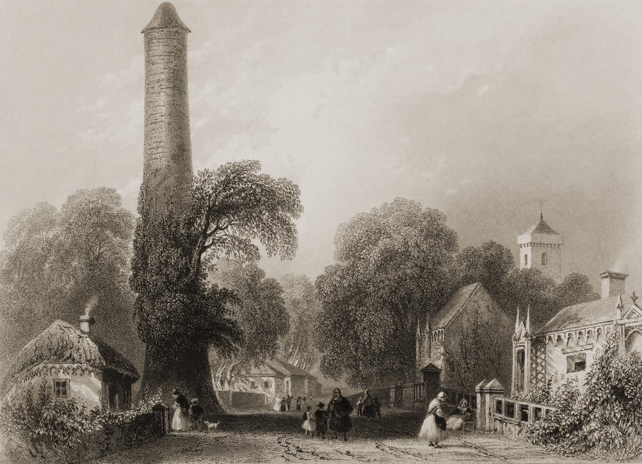 Clondalkin, County Dublin, Irland, från "Scenery and Antiquities of Ireland" av George Virtue, 1860-talet av William Henry Bartlett