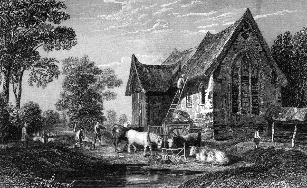 Coggeshall Abbey, Essex, utgiven av George Virtue, 1833 av William Henry Bartlett
