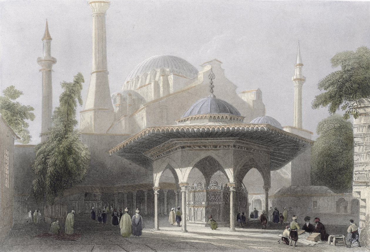 Sophias domstol och fontän i Istanbul, graverad av J. Redaway, ca 1850 (akvatint) av William Henry Bartlett