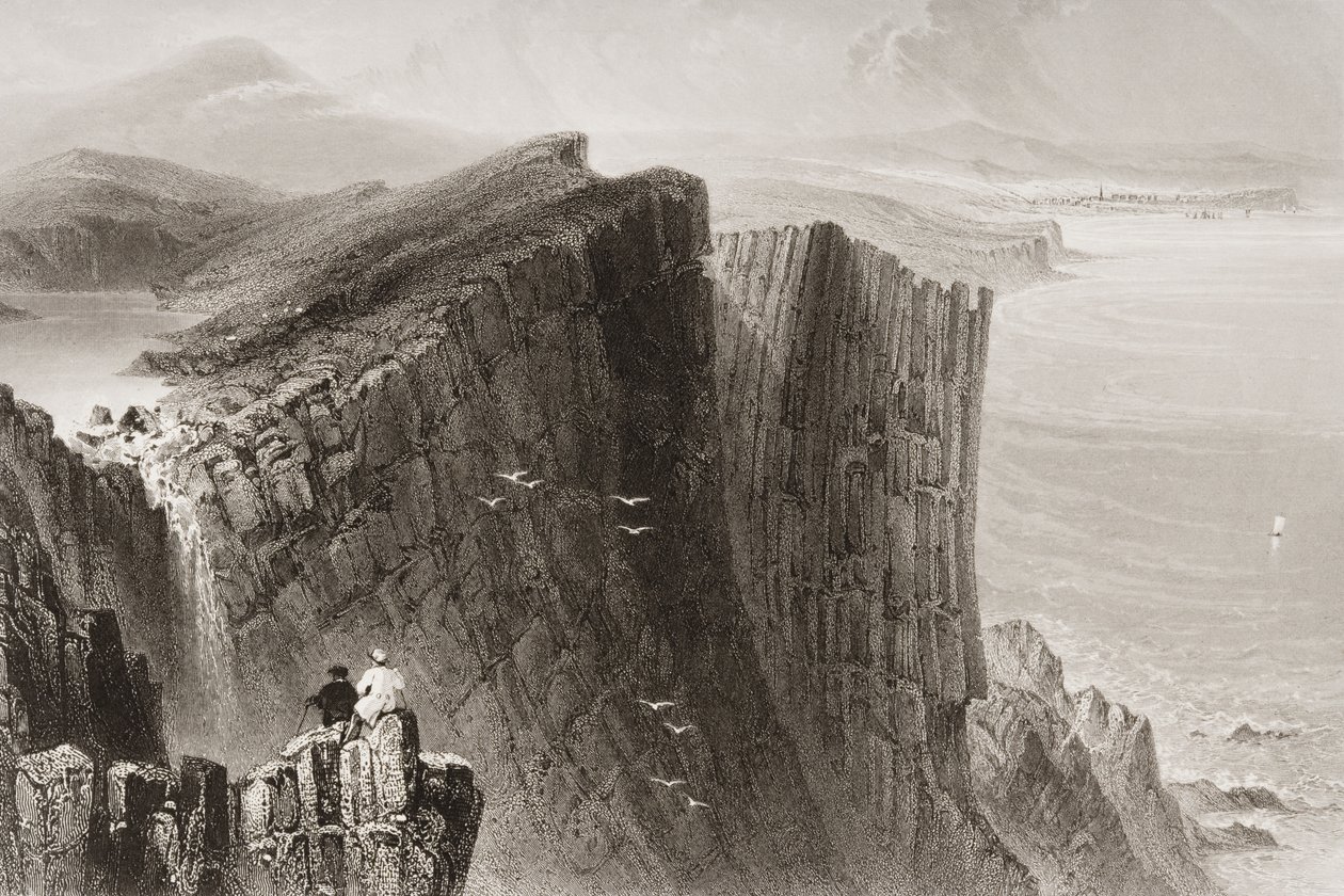 Fairhead, County Antrim, Nordirland, från "Scenery and Antiquities of Ireland" av George Virtue, 1860-talet av William Henry Bartlett