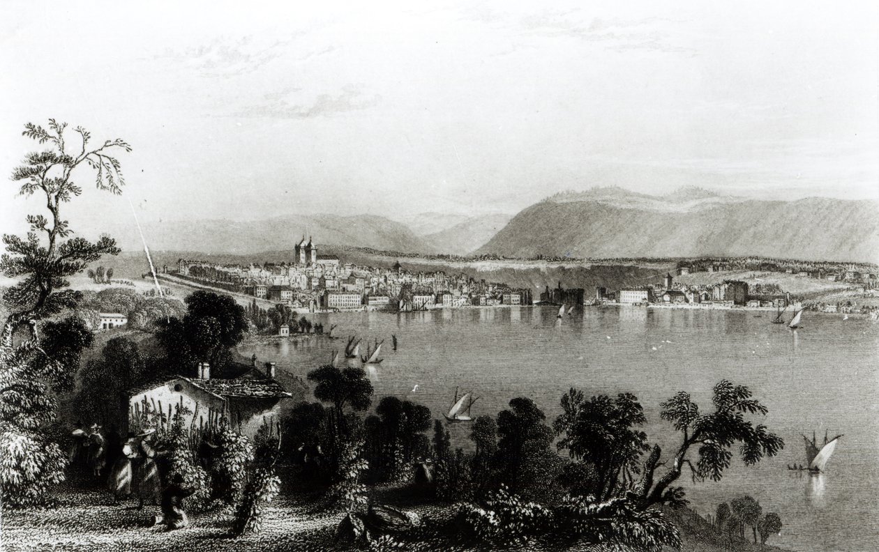 Genève från Coligny, graverat av Robert Wallis av William Henry Bartlett
