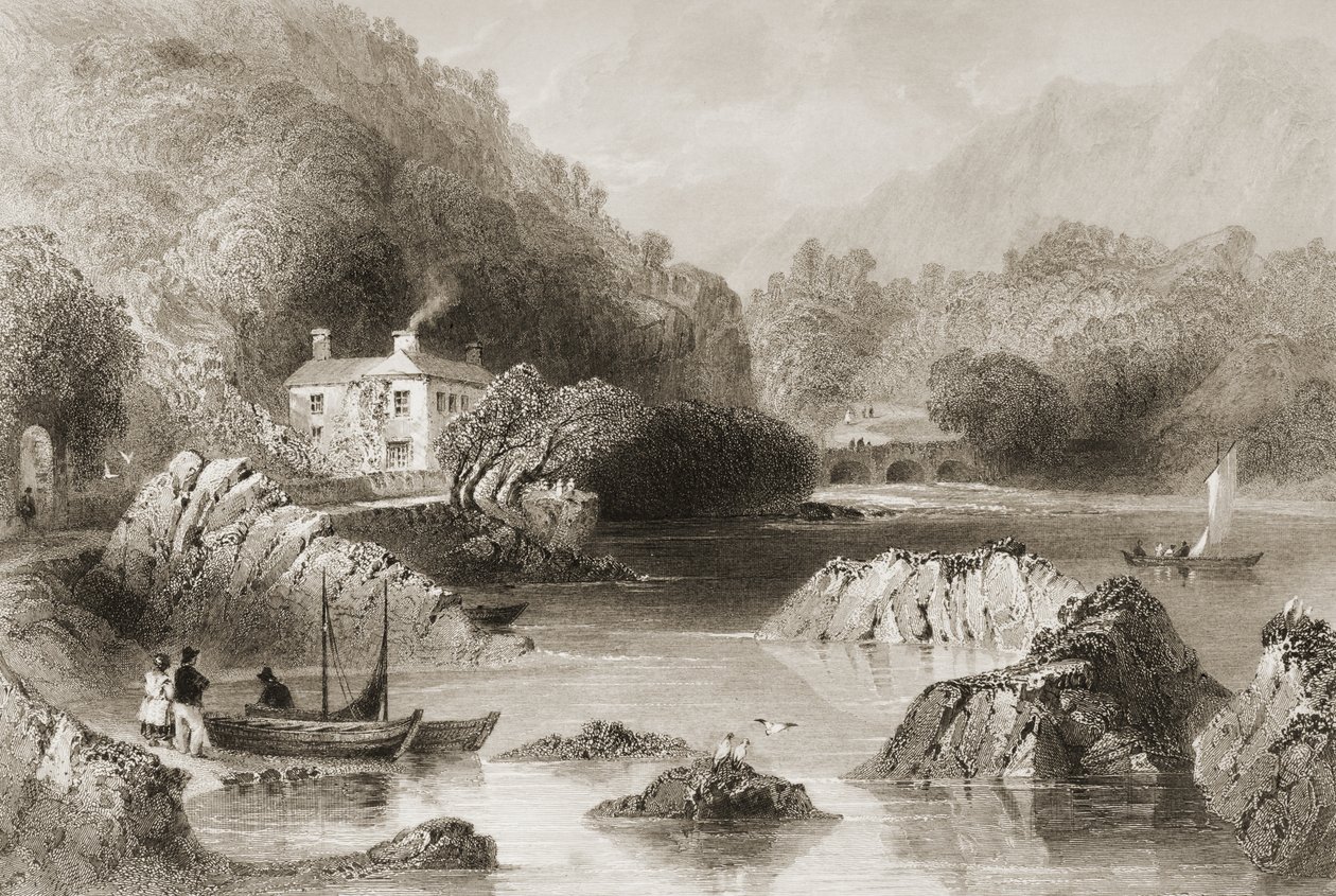 Gleengarriff Inn, Gleengarriff, County Cork, från "Scenery and Antiquities of Ireland" av George Virtue, 1860-talet av William Henry Bartlett