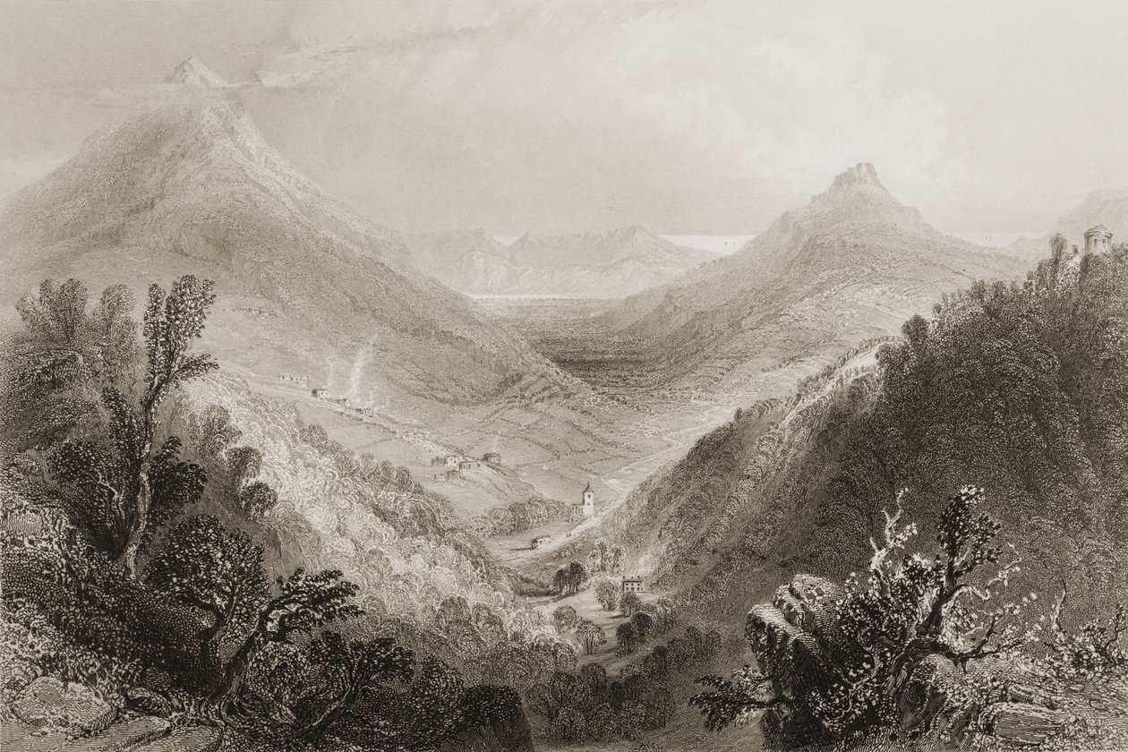 Glen of the Downs, County Wicklow, Irland, från "Scenery and Antiquities of Ireland" av George Virtue, 1860-tal (gravyr) av William Henry Bartlett