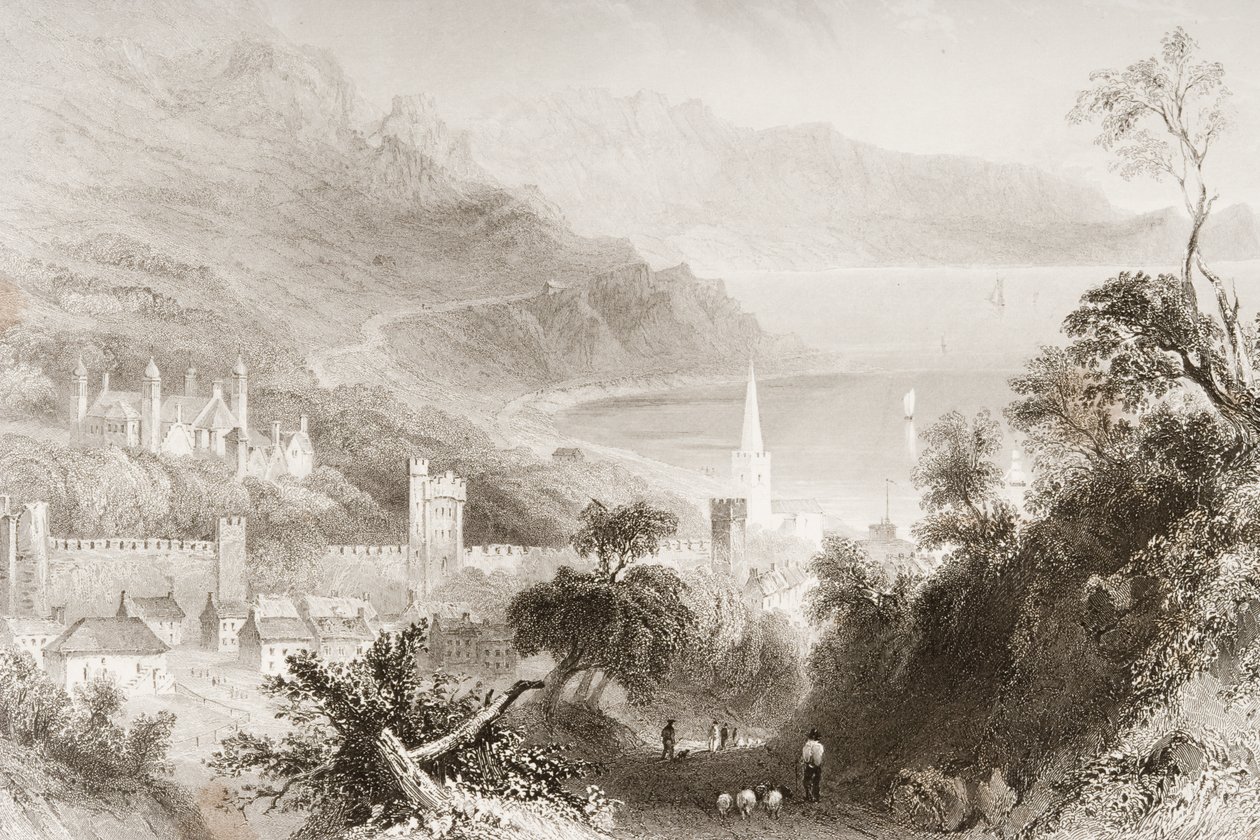 Glenarm, County Antrim, Nordirland, från "Scenery and Antiquities of Ireland" av George Virtue, 1860-talet av William Henry Bartlett
