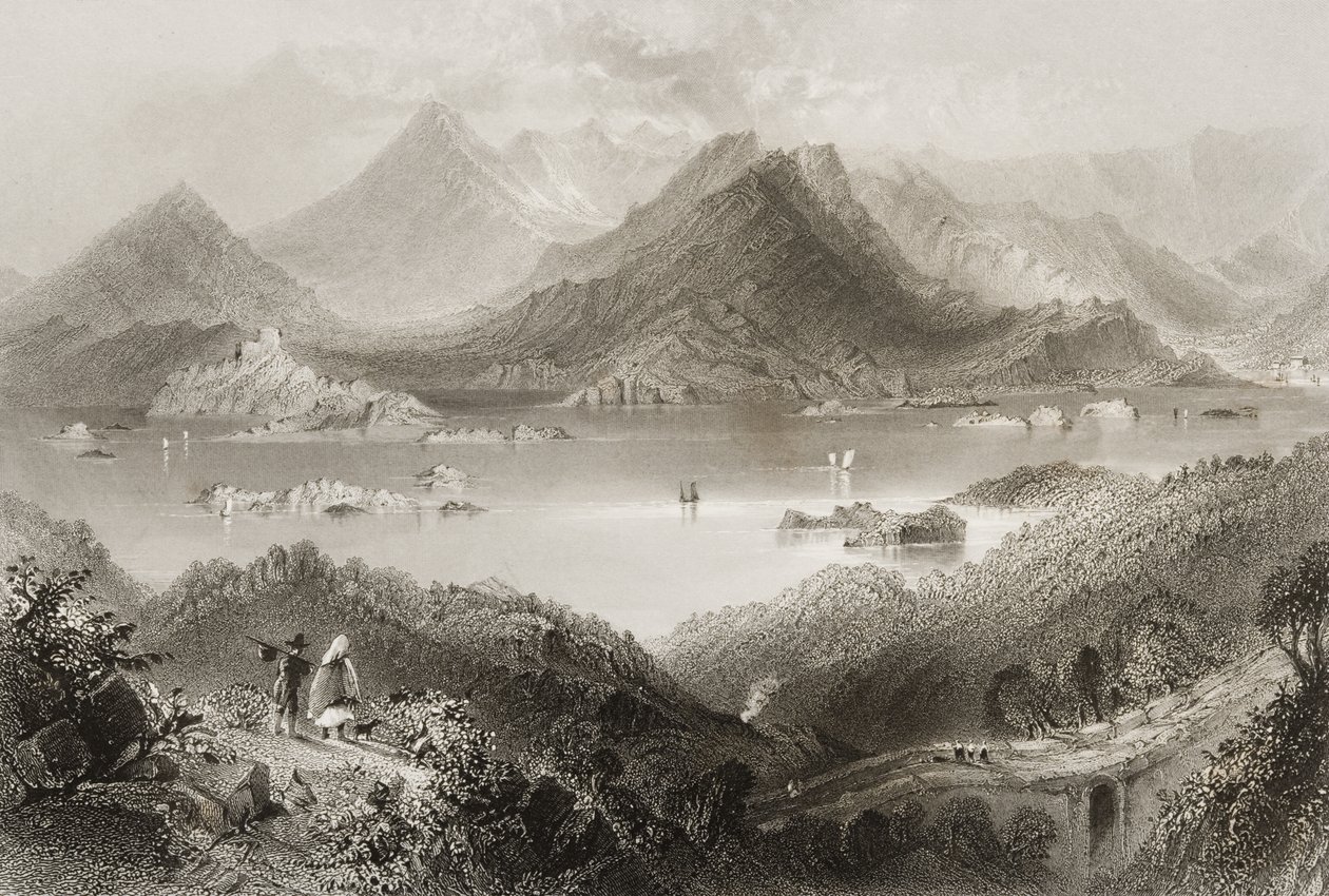 Glengarriff, County Cork, Irland, från "Scenery and Antiquities of Ireland" av George Virtue, 1860-talet av William Henry Bartlett