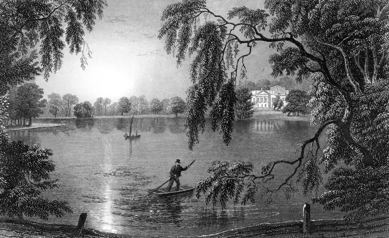 Gosfield Hall, från Weathersfield Road, Essex, graverad av Charles Mottram, 1833 av William Henry Bartlett