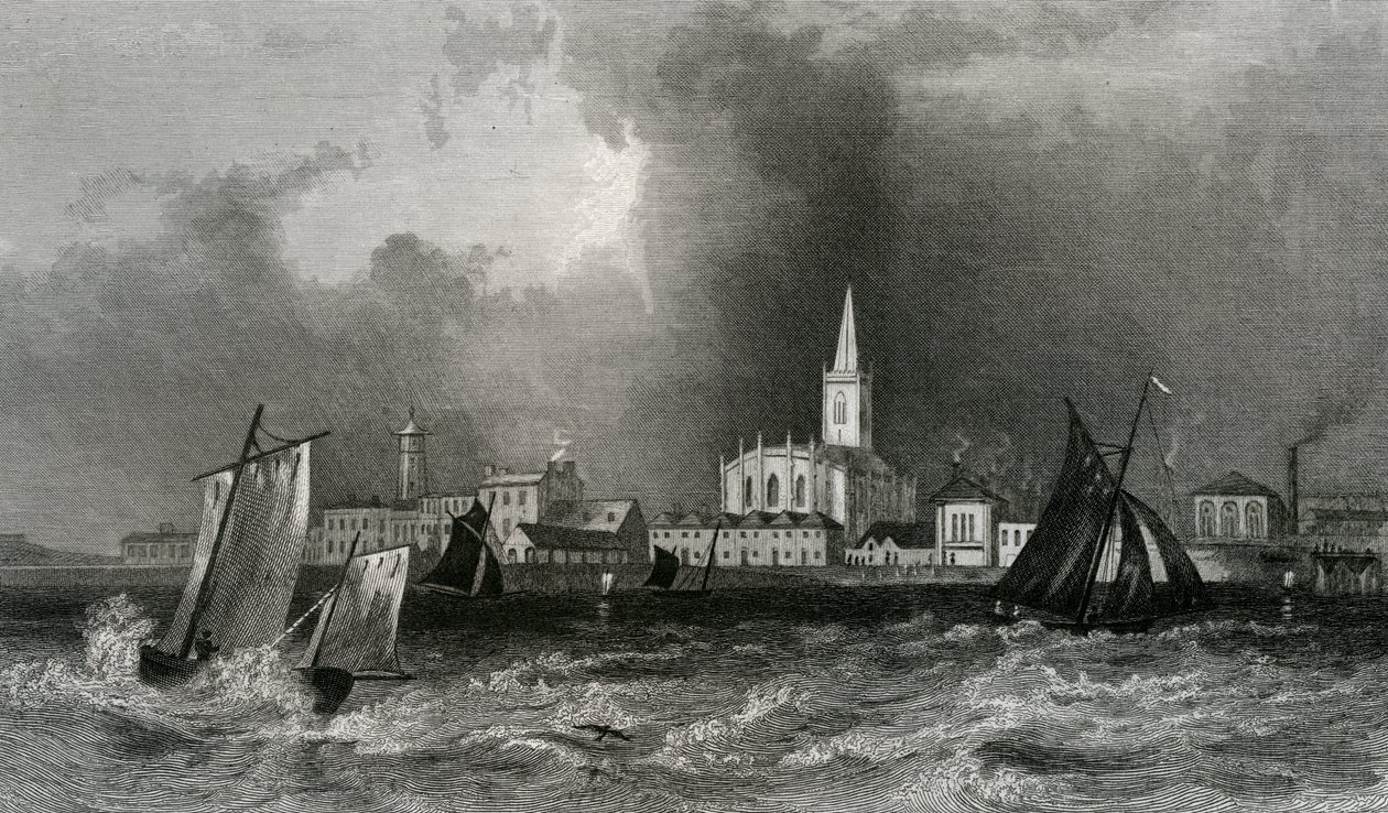 Harwich, från havet, Essex, graverad av John Rogers, 1832 av William Henry Bartlett