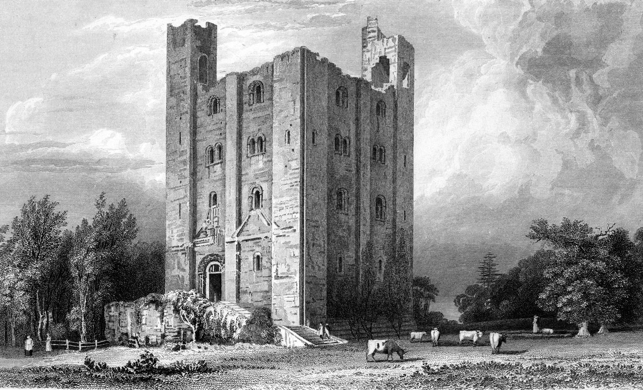 Hedingham Castle, Essex, graverad av John Carr Armytage, 1832 av William Henry Bartlett