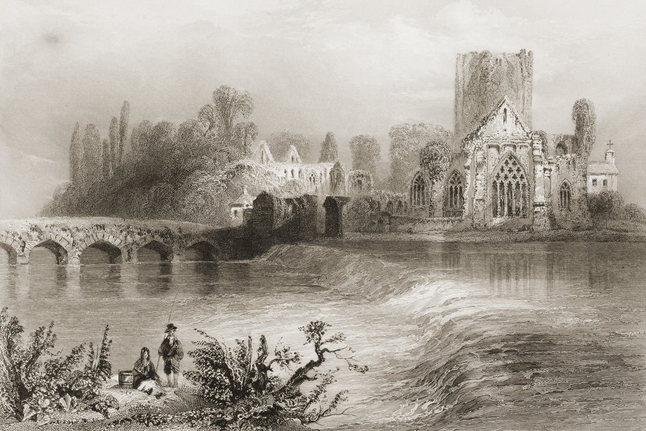 Holycross Abbey, County Tipperary, Irland, från "Scenery and Antiquities of Ireland" av George Virtue, 1860-talet av William Henry Bartlett