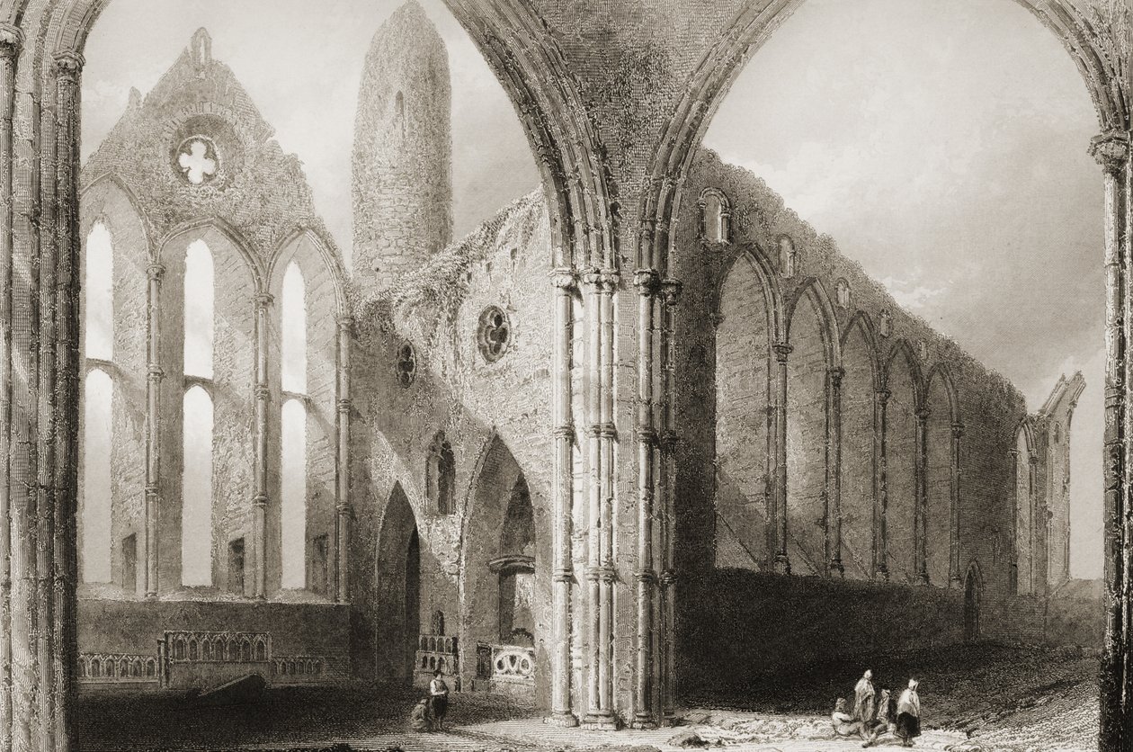 Interiör av Hore Abbey, The Rock of Cashel, County Tipperary, Irland, från "Scenery and Antiquities of Ireland" av George Virtue, 1860-talet av William Henry Bartlett