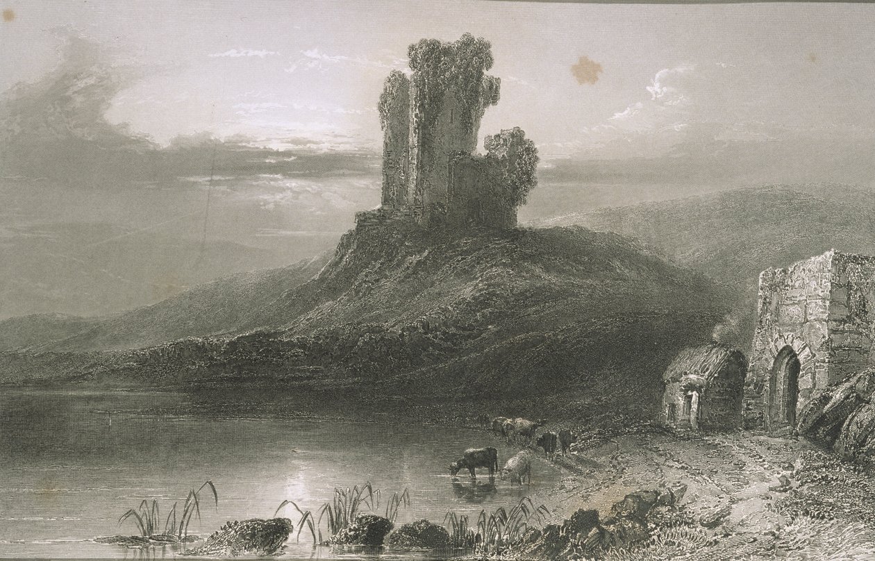 Kilcolman Castle, County Cork, Irland, från "Scenery and Antiquities of Ireland" av George Virtue, 1860-talet av William Henry Bartlett