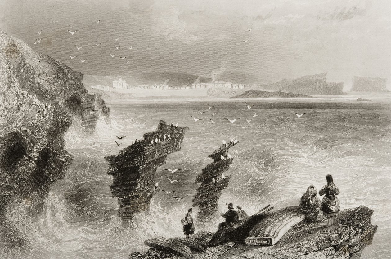 Kilkee, County Clare, Irland, från "Scenery and Antiquities of Ireland" av George Virtue, 1860-talet av William Henry Bartlett
