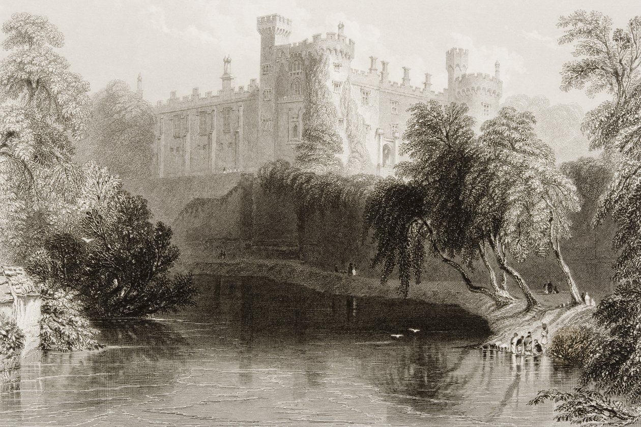 Kilkenny Castle, County Kilkenny, Irland, från "Scenery and Antiquities of Ireland" av George Virtue, 1860-talet av William Henry Bartlett