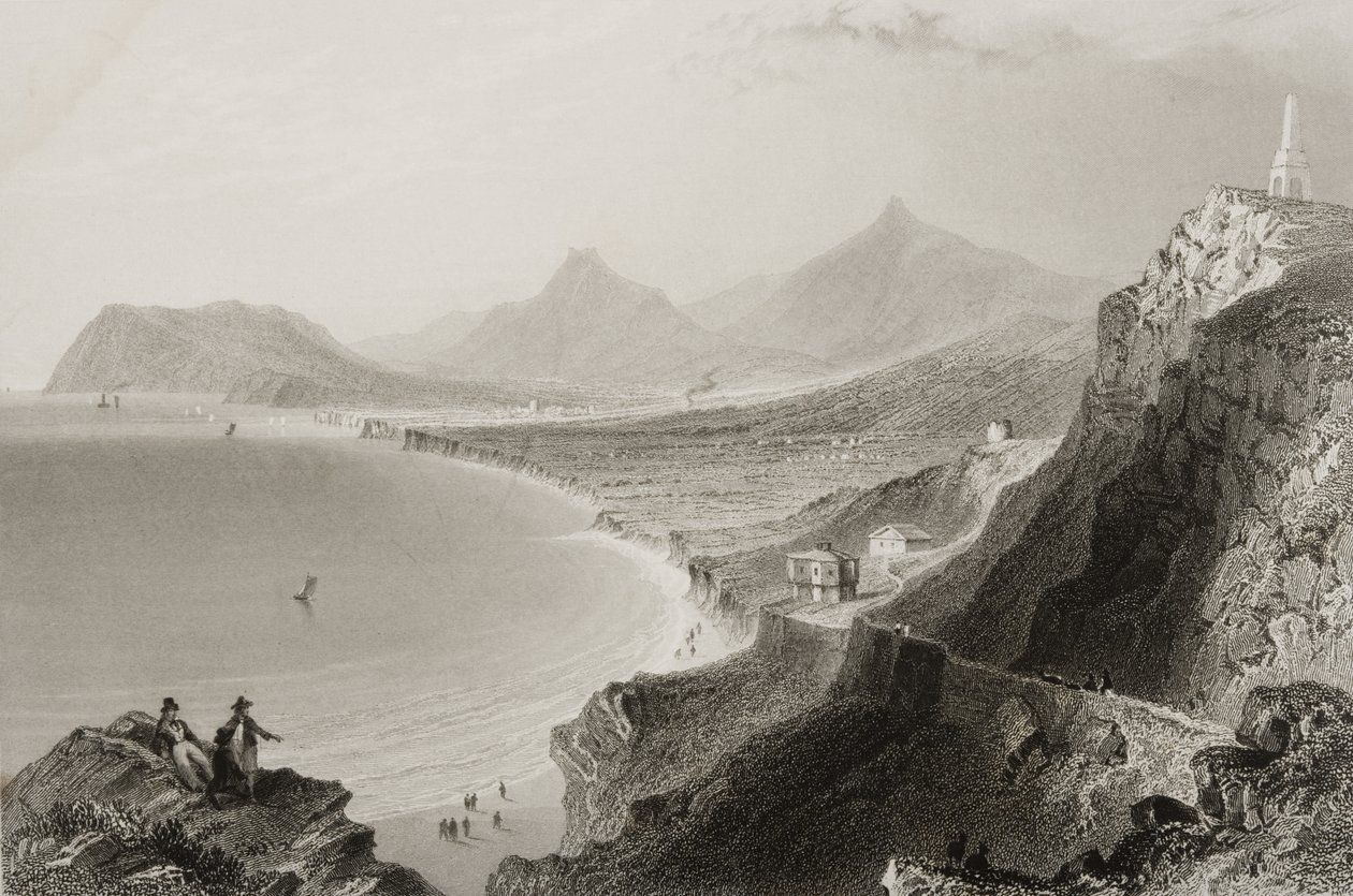 Killiney Bay, County Dublin, Irland, från "Scenery and Antiquities of Ireland" av George Virtue, 1860-talet av William Henry Bartlett