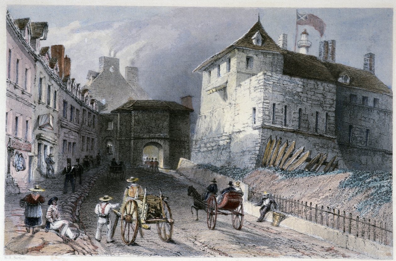 La porte "" Priscott Gate"" i Quebec City, Kanada - i "" Canadian Scenery illustrerad" av William Henry Bartlett, red. George Virtue av William Henry Bartlett