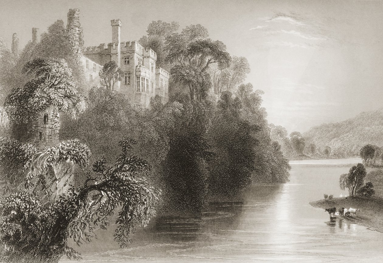 Lismore Castle, Lismore, County Waterford, Irland, från "Scenery and Antiquities of Ireland" av George Virtue, 1860-talet av William Henry Bartlett
