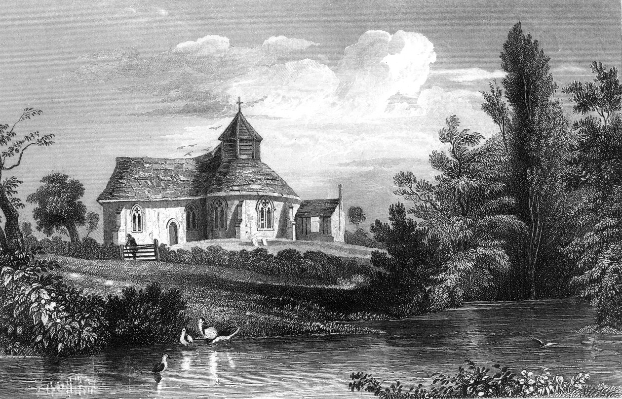 Little Maplestead Church, Essex, graverad av Henry Wallis, 1832 av William Henry Bartlett