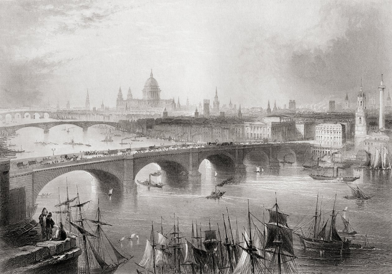 London, Southwark och Blackfriars broar över Themsen, London, England, från "Cyclopaedia of Useful Arts and Manufactures" av Charles Tomlinson av William Henry Bartlett
