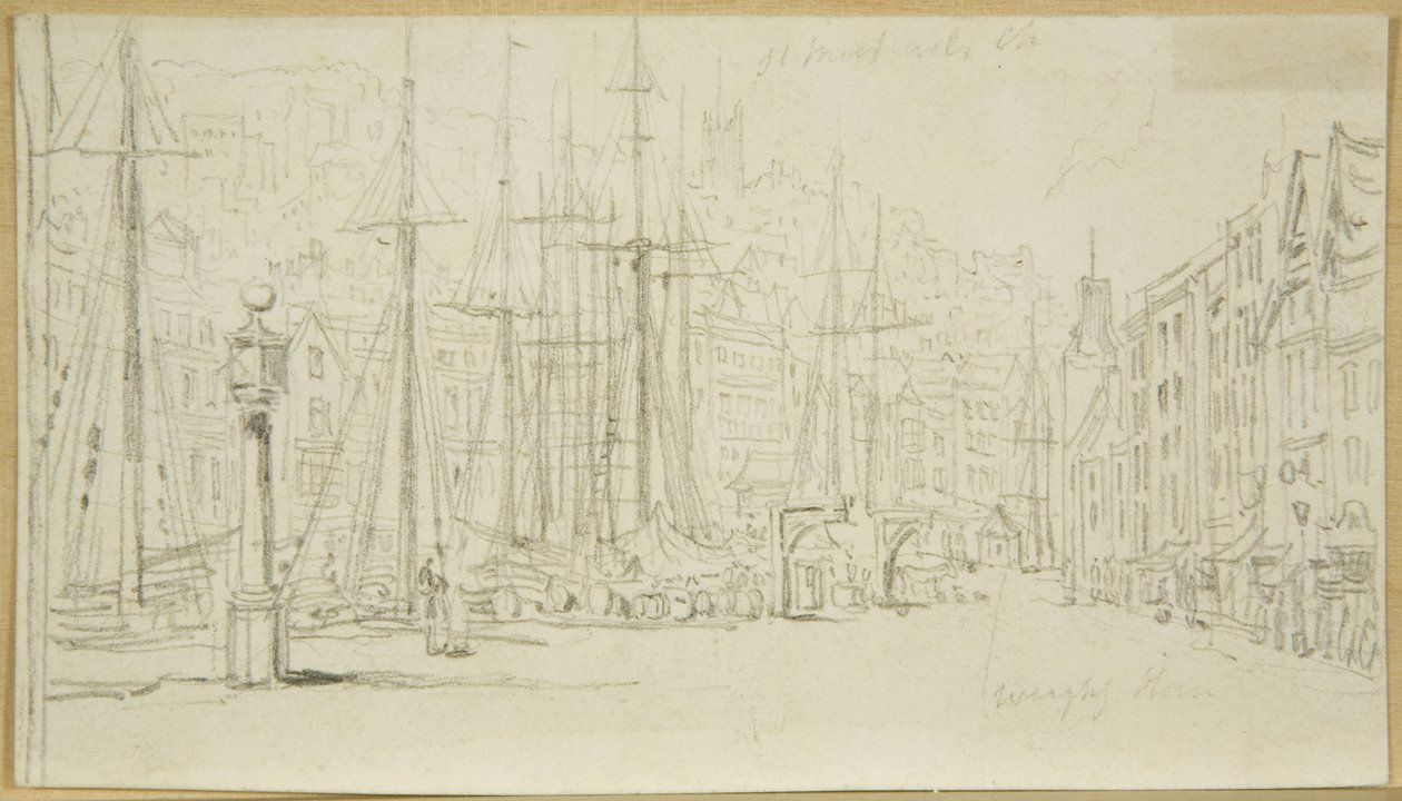 Tittar längs Broad Quay från urtavlan (penna på papper) av William Henry Bartlett