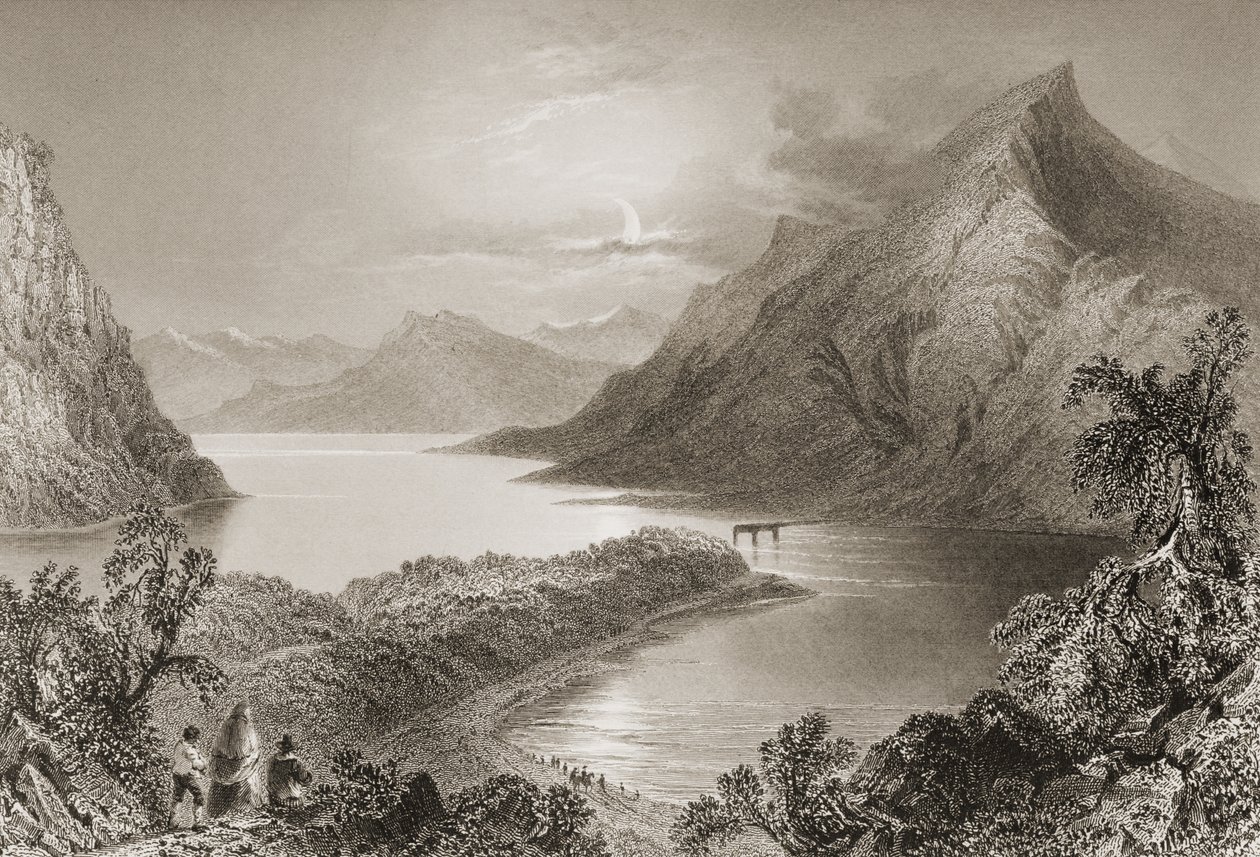 Lough Inagh, Connemara, County Galway, från George Virtues "Scenery and Antiquities of Ireland", 1860-talet. av William Henry Bartlett