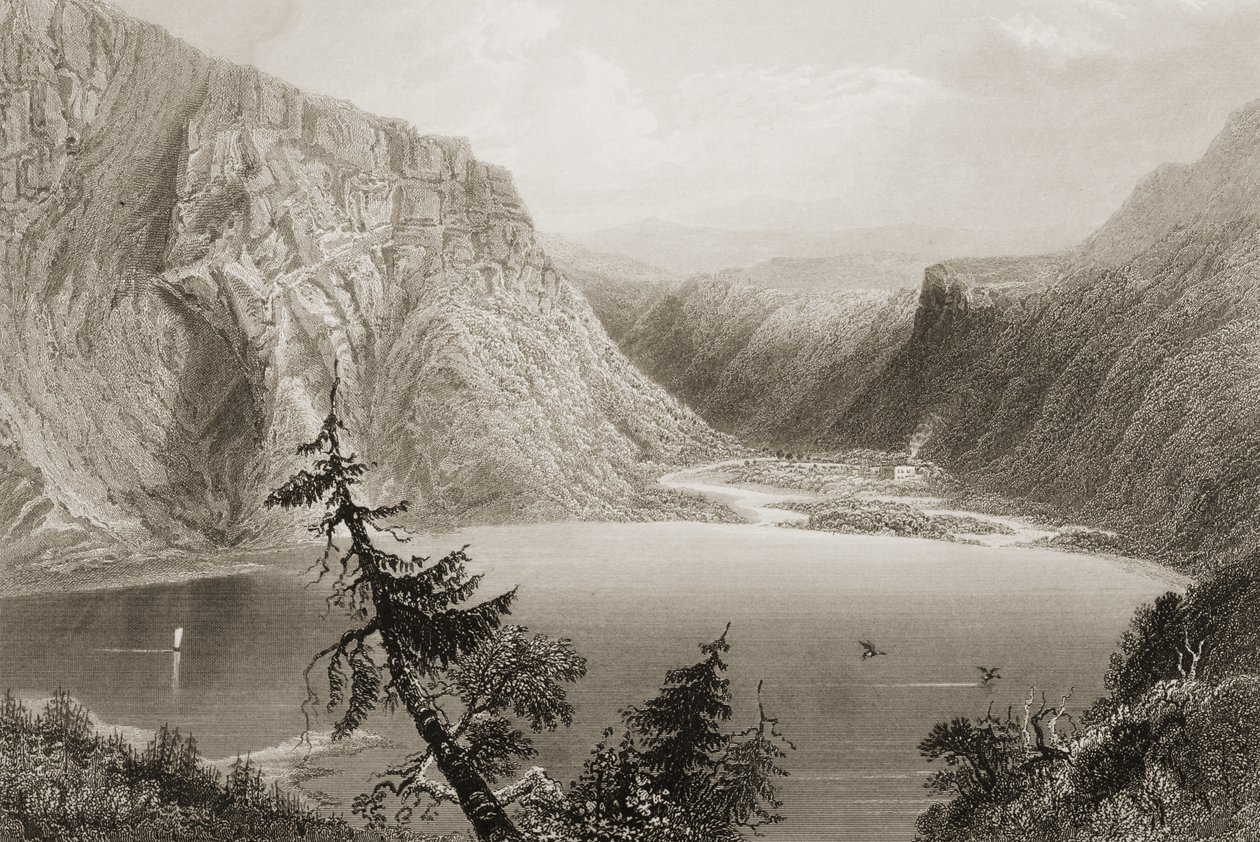 Luggela Lake, County Wicklow, från George Virtues "Scenery and Antiquities of Ireland", 1860-talet. av William Henry Bartlett