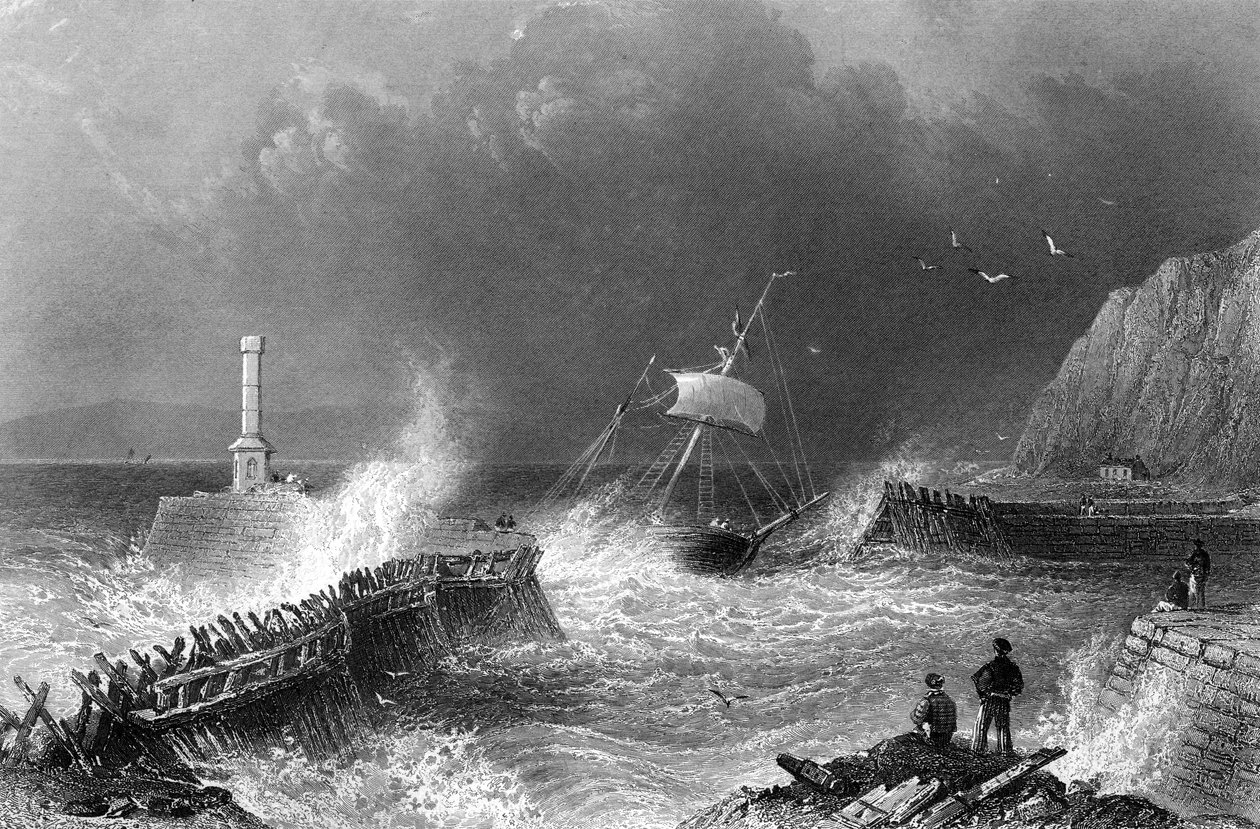 Mary-Port Pier, c.1840-50 swed av William Henry Bartlett